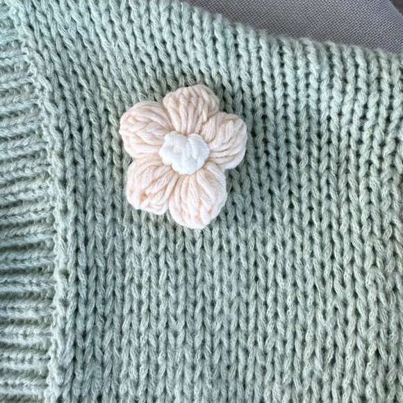 New Anthropologie Maeve Susannah 3D Floral Knit Cardigan Sweater Green Cream OS - Picture 5 of 12